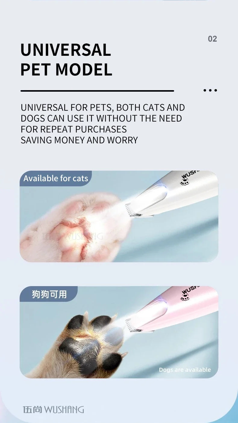 Aparador Elétrico para Cães com Luz LED, Impermeável, Aparador de Pelos para Patas de Animais de Estimação, Baixo Ruído, para Rosto, Patas, Orelhas e Pelos de Gato e Cão