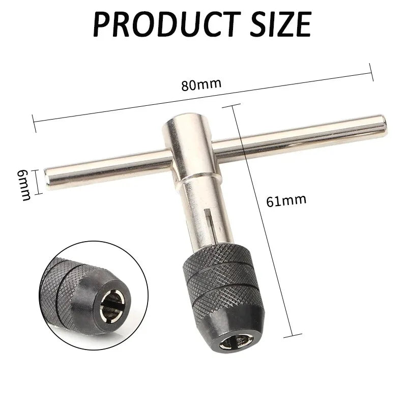 Chave de alça t m3 m4 m5 m6 m8 mão torneira reamer rosca conjunto de ferramentas de rosqueamento máquina ajustável rosca rosqueamento broca