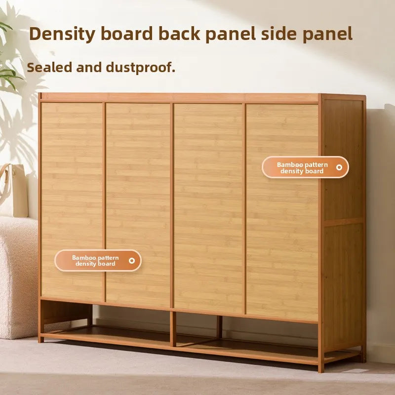Armário de Sapatos de Bambu com Porta de Persiana, Armário de Armazenamento Multicamadas para Sala de Estar, Armário de Jantar, Armário de Utensílios de Cozinha