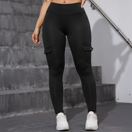 2PCS Women's High-Waisted Hip-Lift Leggings with Pockets, Skinny Stretch Solid Color Fitness Sports Pants for Daily Wear, Outdoors, and Running