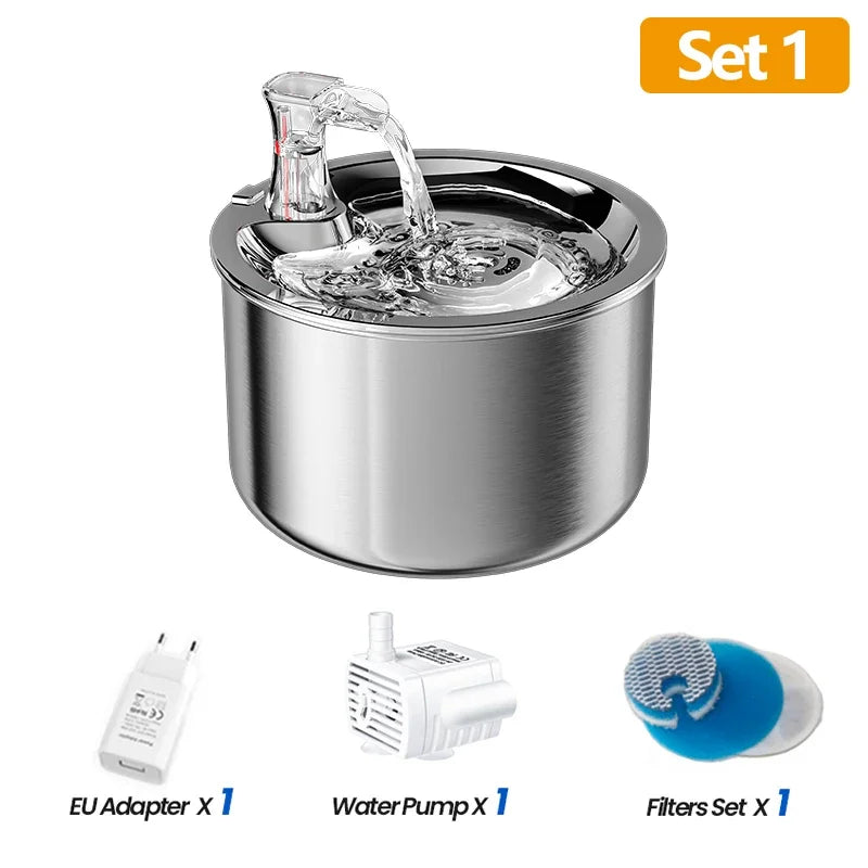 ROJECO Stainless Steel Pet Water Fountain Automatic Water Dispenser For Cats Smart Drinking Fountain With Filters Dogs Drinkers