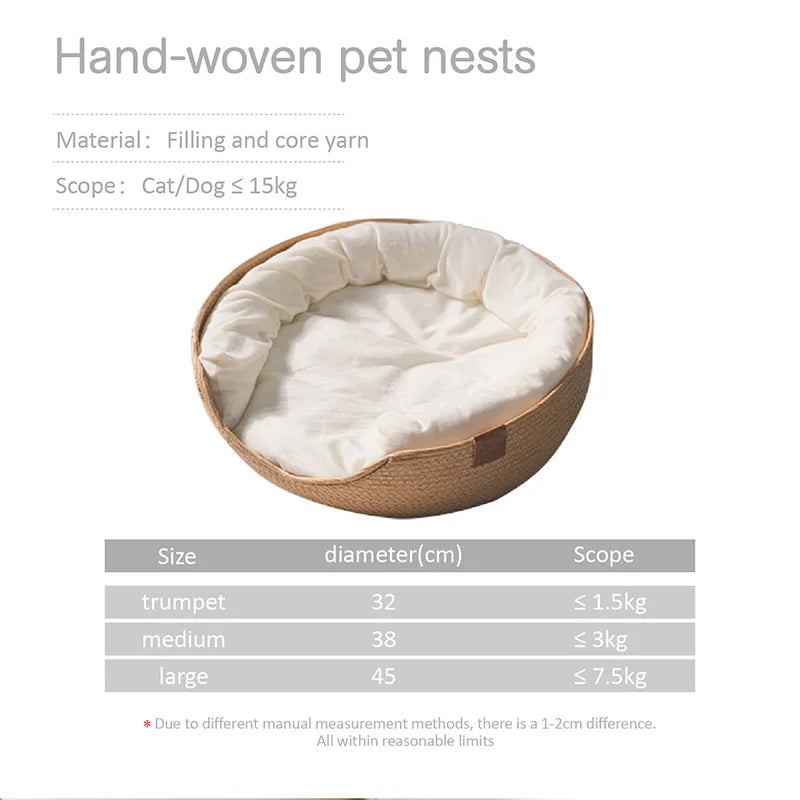 Cama para animais de estimação, canil macio para gatos, sofá, tecelagem de bambu, quatro estações, cestas de ninho aconchegantes, à prova d'água, almofada removível, saco de dormir