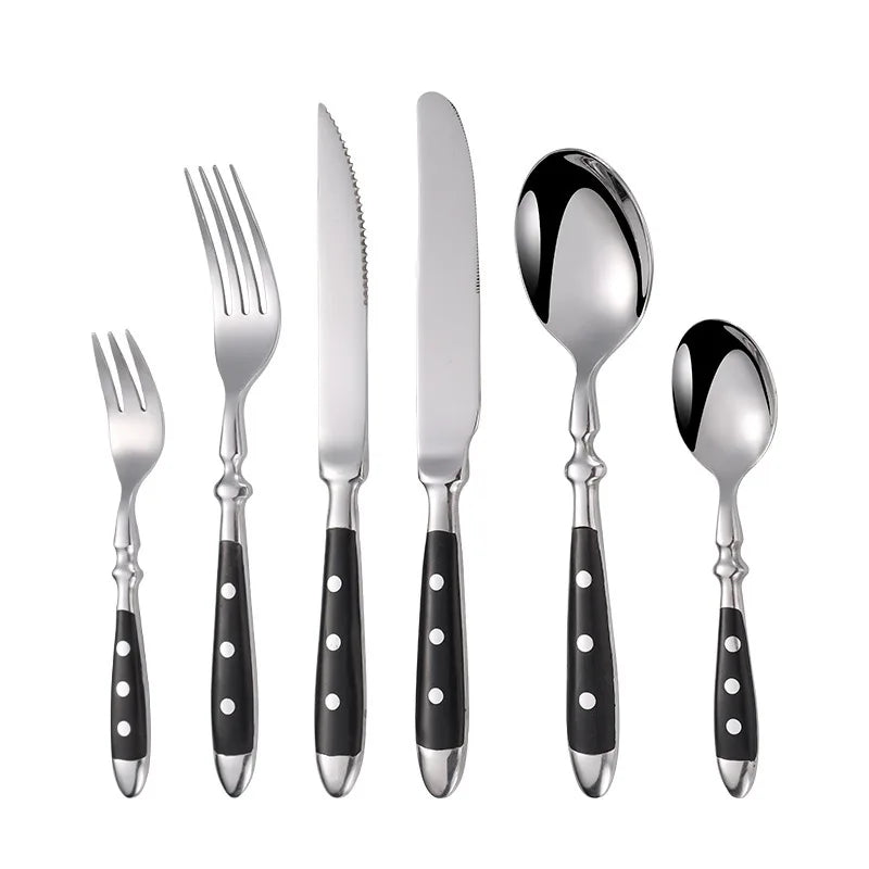 Clássico elegante conjunto de talheres de aço inoxidável garfo colher faca completa jantar garfo bife faca colher de chá criativo conjunto de louça