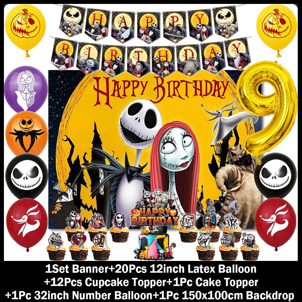 Decorações de Aniversário com Tema de Halloween, Painel de Fundo de O Estranho Mundo de Jack, Balões de Festa, Topos de Bolo - Kasa & Pet