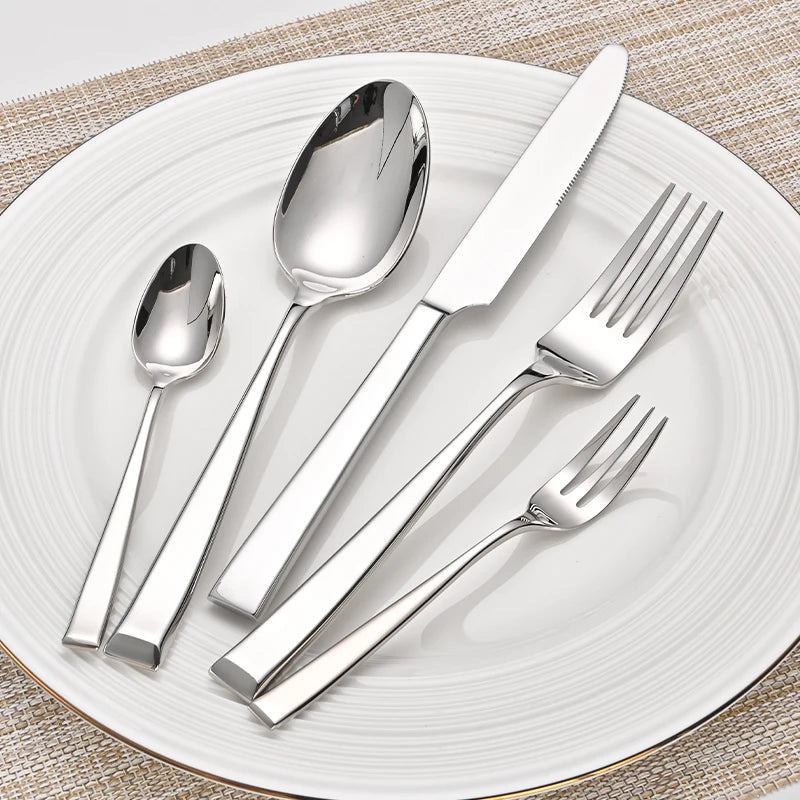 Conjunto de talheres inclinados de aço inoxidável, conjunto portátil de talheres para viagem, colher, garfo, faca, conjunto de utensílios reutilizáveis para acampamento ao ar livre