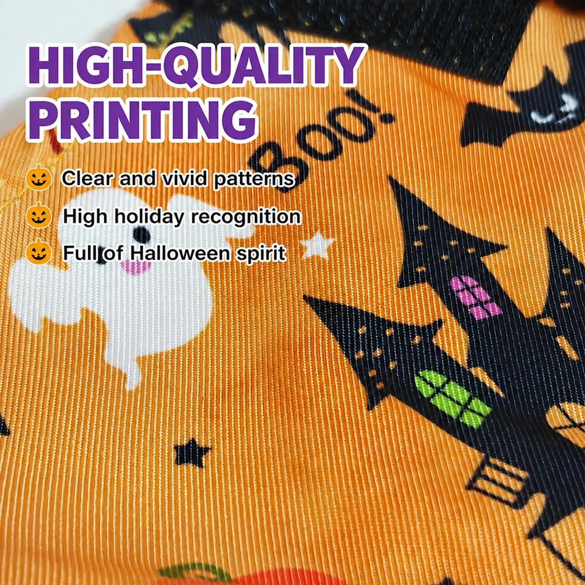Fantasia de bruxa para Halloween, para gatos e cães de pequeno porte, com chapéu de bruxa e roupa estampada, cordão ajustável e fechos de velcro.