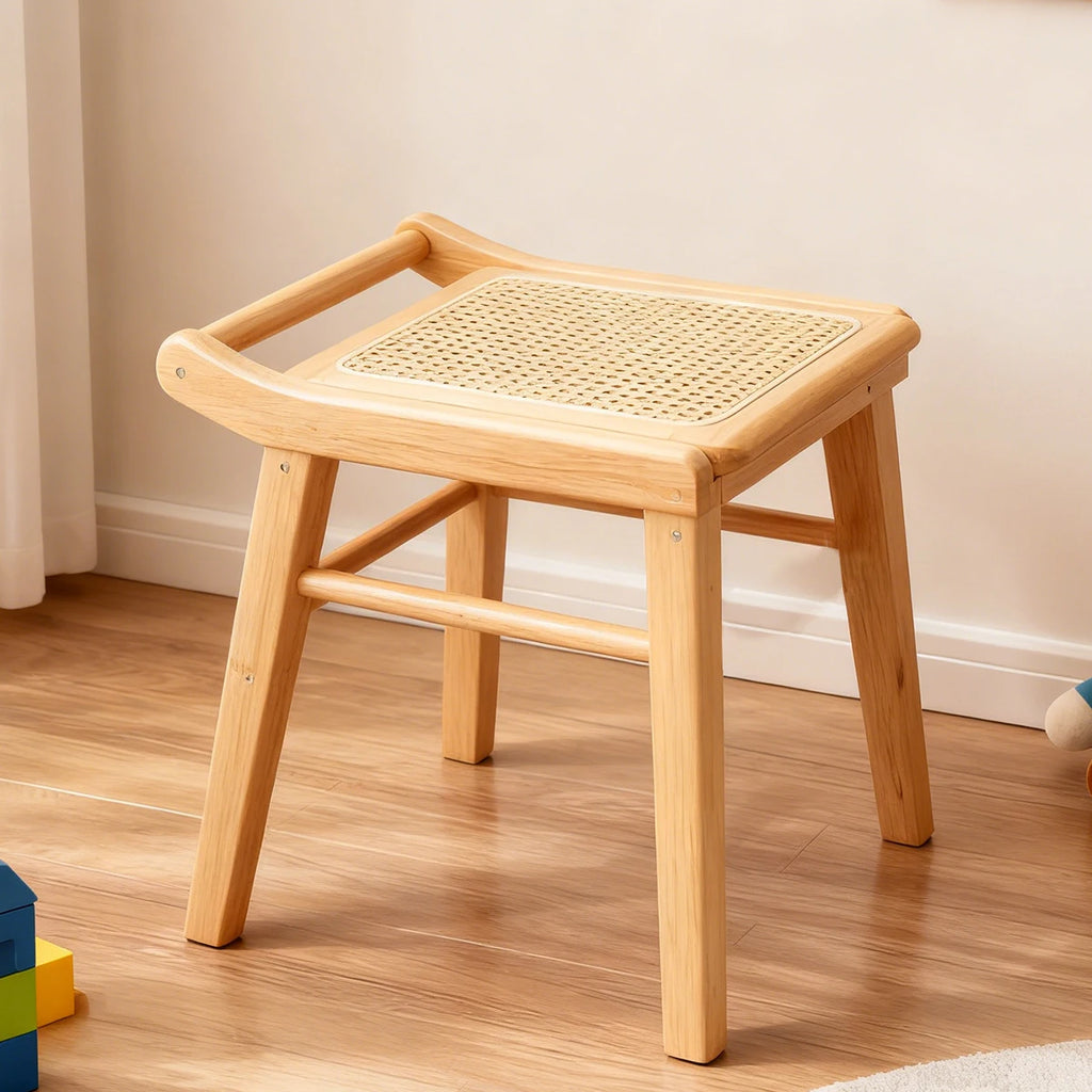 Banqueta elegante de bambu com tampo de vime – Banqueta moderna para penteadeira de quarto, sala de estar e decoração de entrada de casa