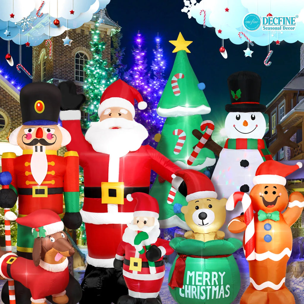 Decorações infláveis de natal-homem de gengibre, boneco de neve brilhante, boneco de neve de ramo, saco de presente boneco de neve decorações de gramado com luz LED