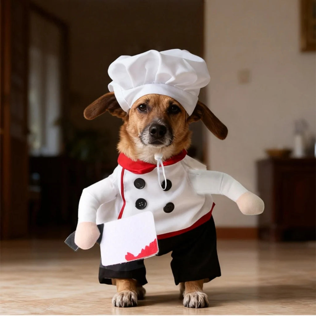 Fantasia Engraçada de Chef para Pets, Roupa de Confeiteiro Fofa para Cães e Gatos para Festas, Aniversários, Sessões de Fotos e Cosplay – Vestuário para Filhotes e Gatinhos