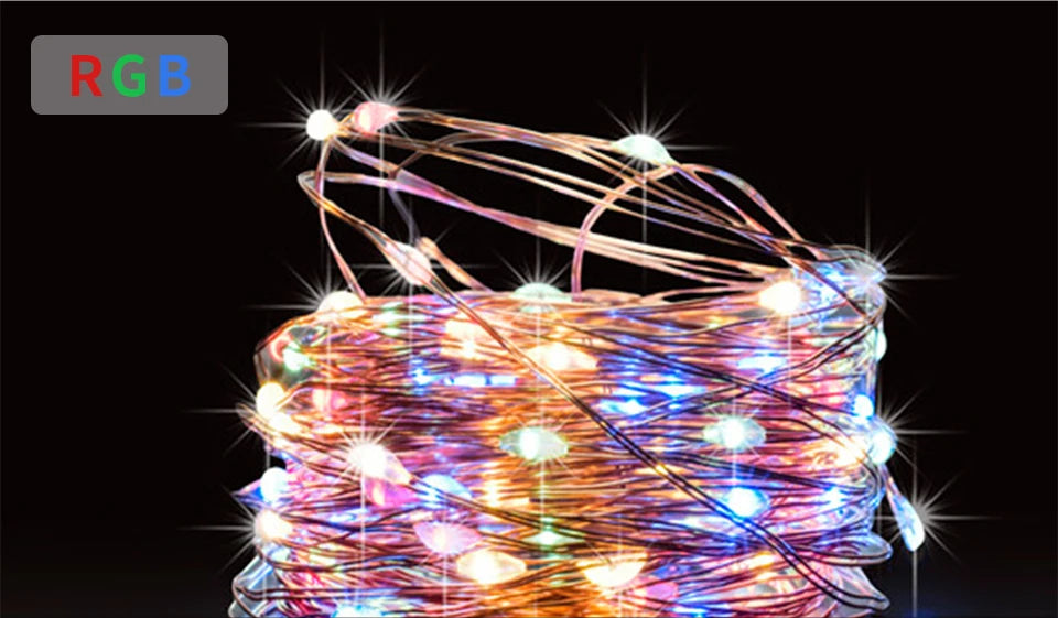 Luz solar ao ar livre da corda led guirlanda de fadas 8 modo jardim quintal festa decoração natal lâmpada fio cobre
