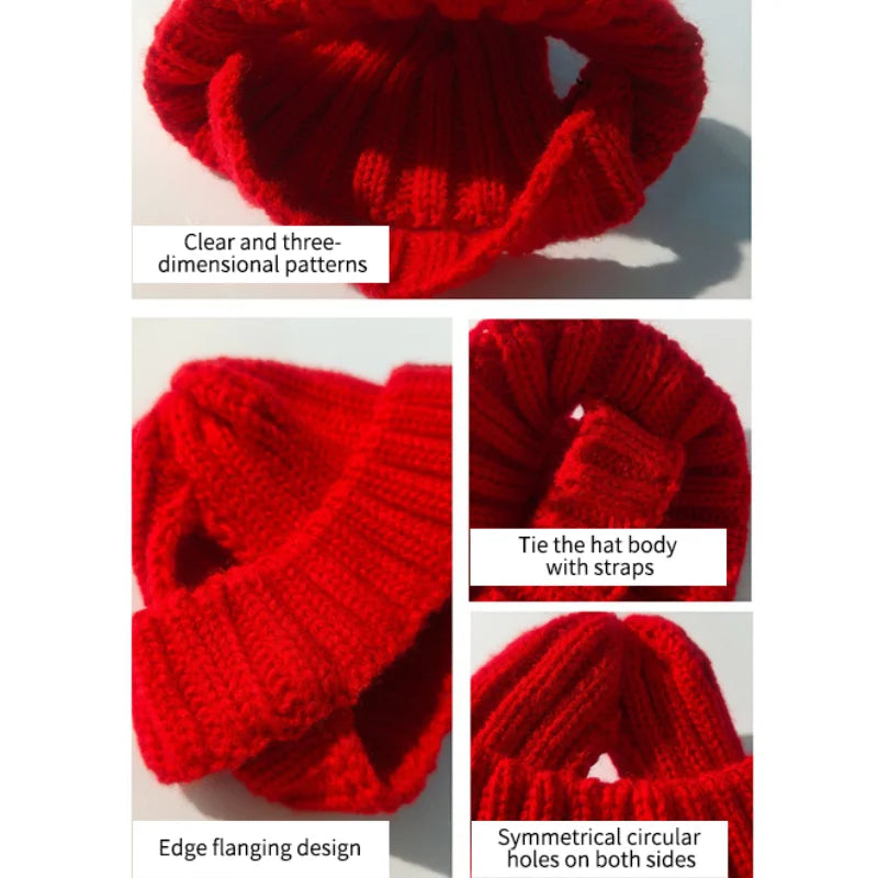 Chapéu de malha para animais de estimação, gorro vermelho quente para cachorro com buracos para orelha, chapéu festivo de inverno para animais de estimação, cães pequenos e médios, chapéu de ano novo, presente