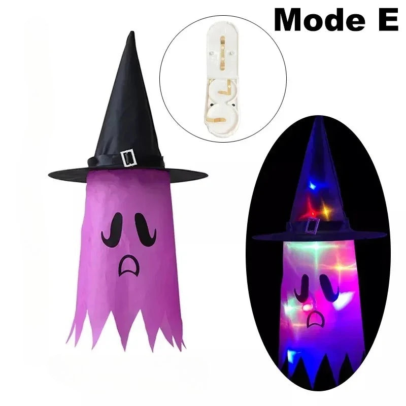Lanternas de Chapéu de Bruxa Brilhantes para Halloween, Decoração Suspensa para Jardim, Varanda, Quarto, Ambientes Internos e Externos, Adereços para Festas de Feriado