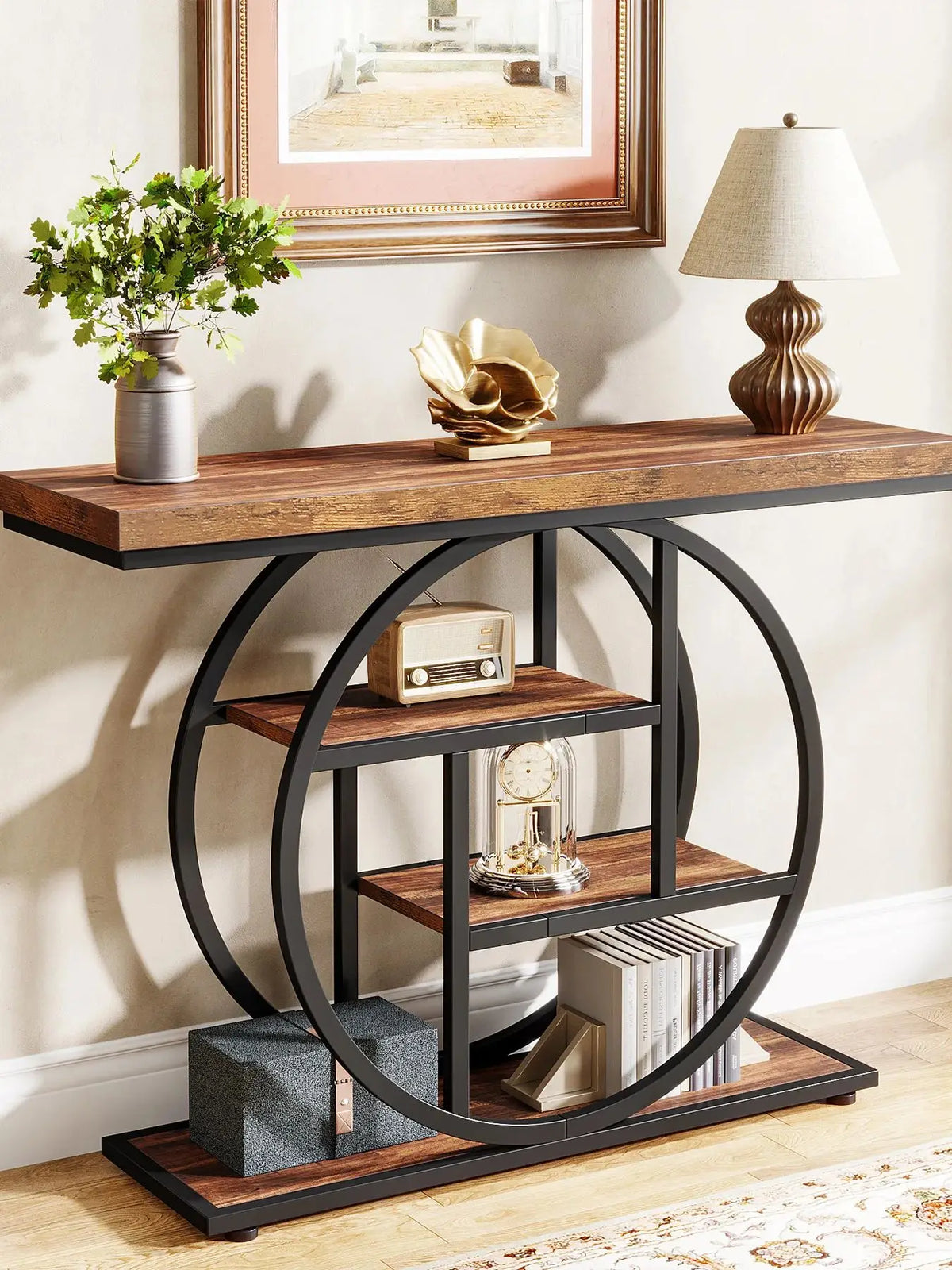 Industrial Entryway Console Mesa para Sala de Estar, Foyer Corredor Mesa para Entrada, 4-Tier Mesa, 41,3"