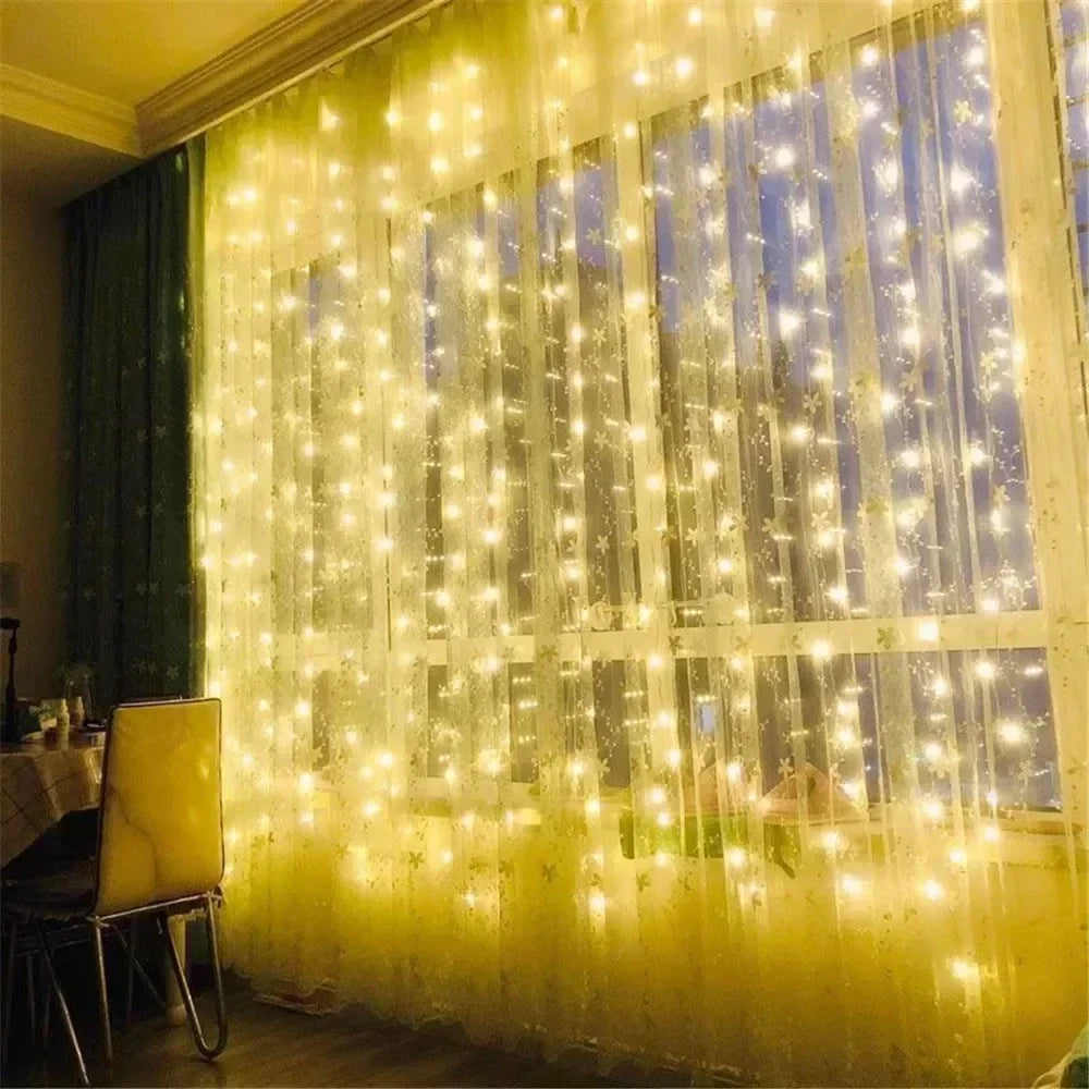 Ano novo 2026 lâmpada luzes de natal led fada string cortina luzes 8 modo remoto usb festão decoração natal para casa férias