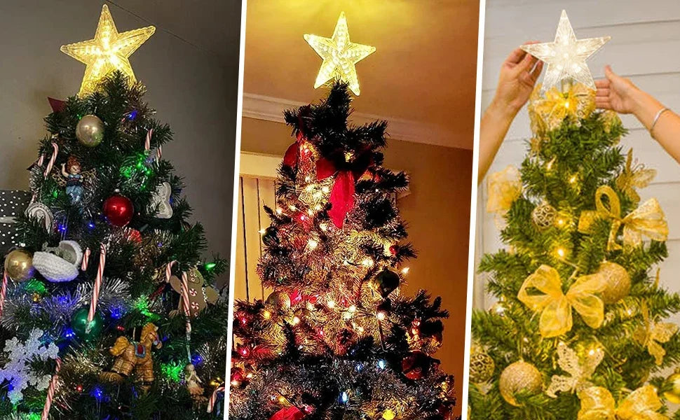 Estrela de topo para árvore de Natal, luminária estrela brilhante, decoração de Natal, artigos para festas em casa, enfeite de Natal, presente.