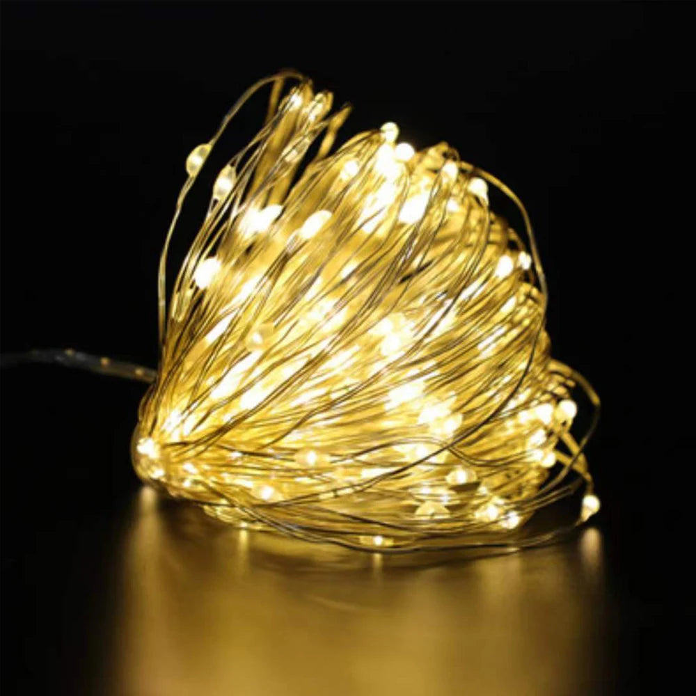 Outdoor LED Fairy Light String para o Natal, fio de cobre impermeável, decoração da guirlanda, casamento