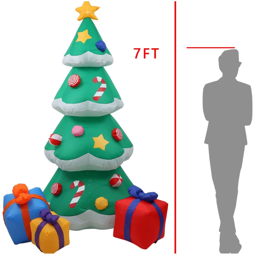 Árvore de natal inflável de 2.1m/7 pés com luzes led ornamento ao ar livre presente de natal festa de ano novo decoração interna brinquedos