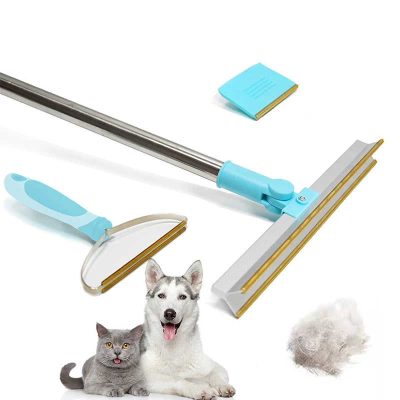 Conjunto removedor de pêlos de animais de estimação ferramenta de remoção de fluff metais alça telescópica tapete ancinho cão gato cabelo 180 °   Produtos para animais de estimação para barbear com carpete giratór