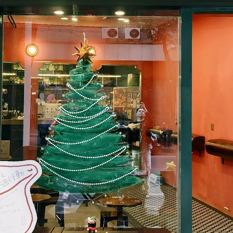 Decoração de natal diy vidro casa árvore de natal janela loja do chão ao teto janela atmosfera casa cena de casamento layout