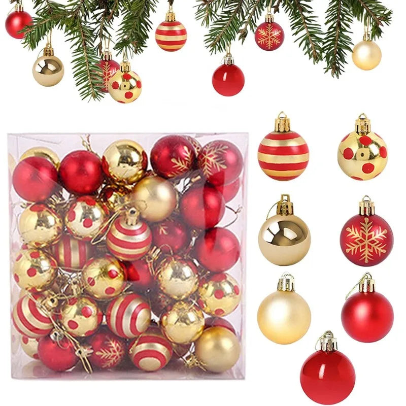 50 Unidades/caixa Bolas de Natal Vermelhas e Douradas para Pendurar na Árvore de Natal, Enfeites de Natal para Casa, Presentes de Ano Novo 2026