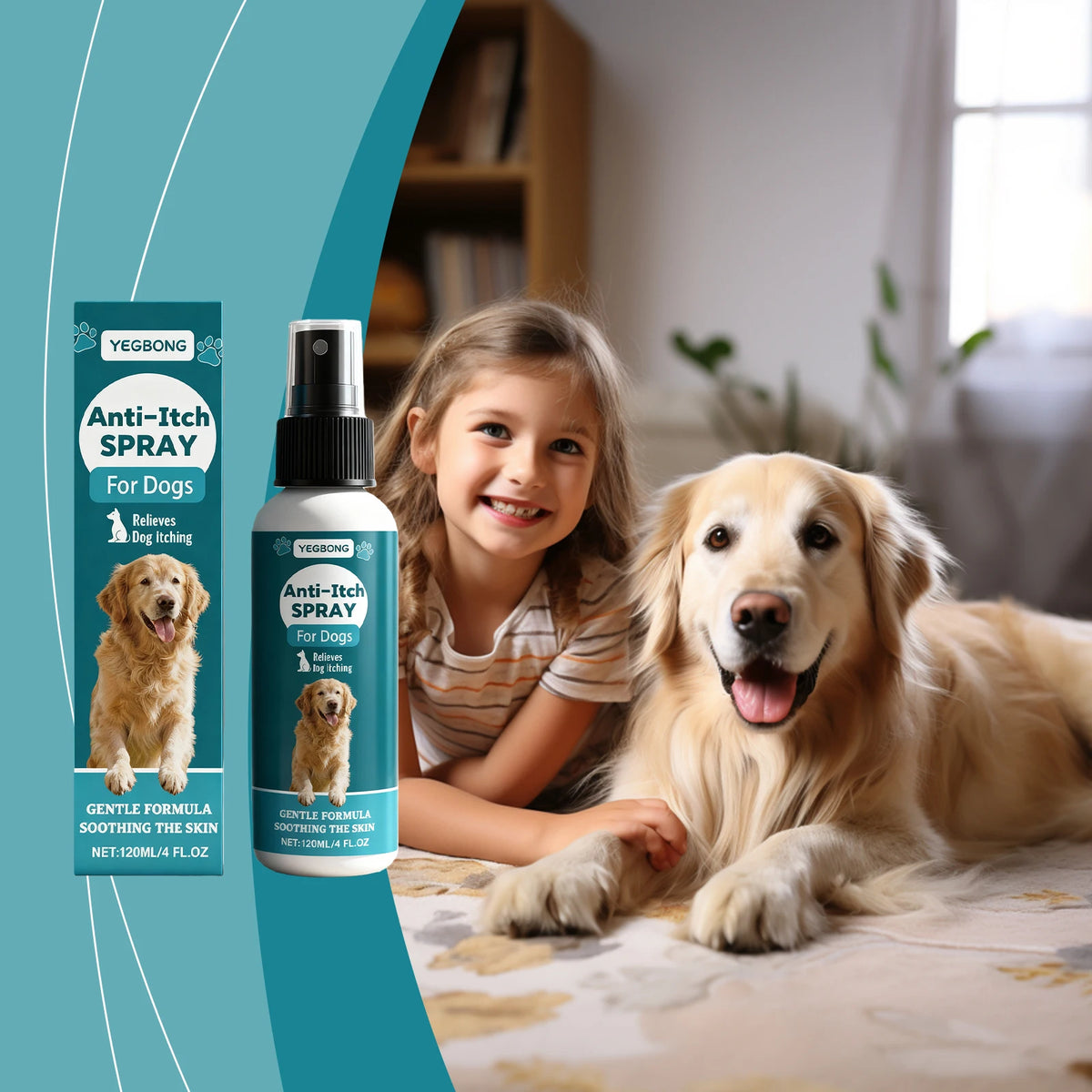Spray Antipruriginoso para Cães YEGBONG, Spray Suave para Cuidado da Pele, Alivia a Irritação e o Desconforto da Pele do Cão