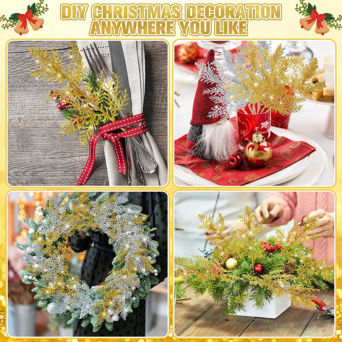 Decoração de natal glitter ramos bagas buquê de flores artificiais enfeites de árvore de natal para casa ano novo 2025 navidad