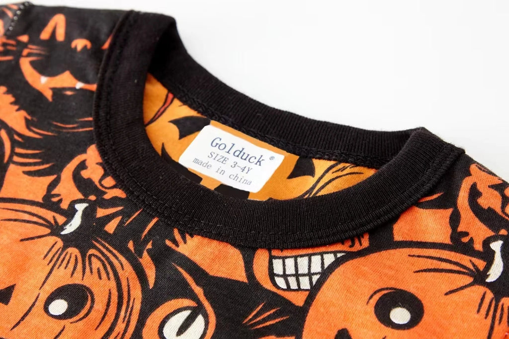 Pijamas de Halloween para crianças com estampa de abóbora 100% algodão conjunto de pijama macio meninos meninas 1-8 anos roupa de dormir de manga comprida