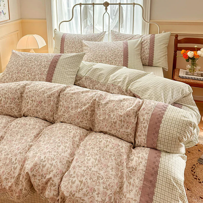 3 pçs floral conjunto de capa edredão fronhas sem enchimento coreano rendas conjunto cama gêmeo único rainha tamanho meninas linho