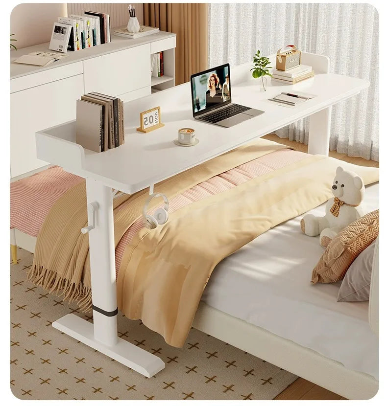 Mesa para laptop com cama ajustável e rodas |   Mesa de computador com rodinhas para móveis de quarto |   Mesa de madeira maciça com manivela manual