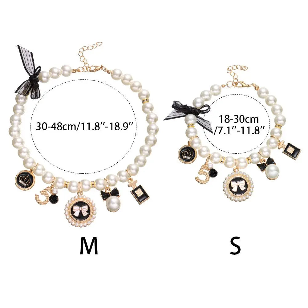 Produtos para animais de estimação, joias para gatos, coleira fofa, cachorro, gato, princesa, arco, colar de pérola para animais de estimação, ajustável