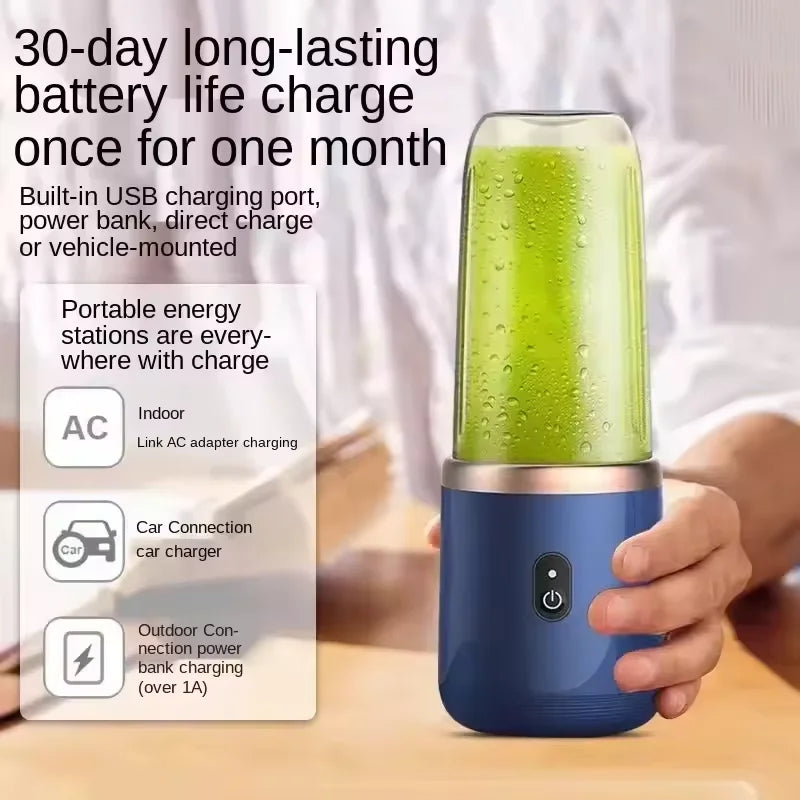 Liquidificador Elétrico Portátil USB com 6 Lâminas, Mini Espremedor de Frutas Sem Fio, Copo para Triturar Gelo, Ferramenta de Cozinha