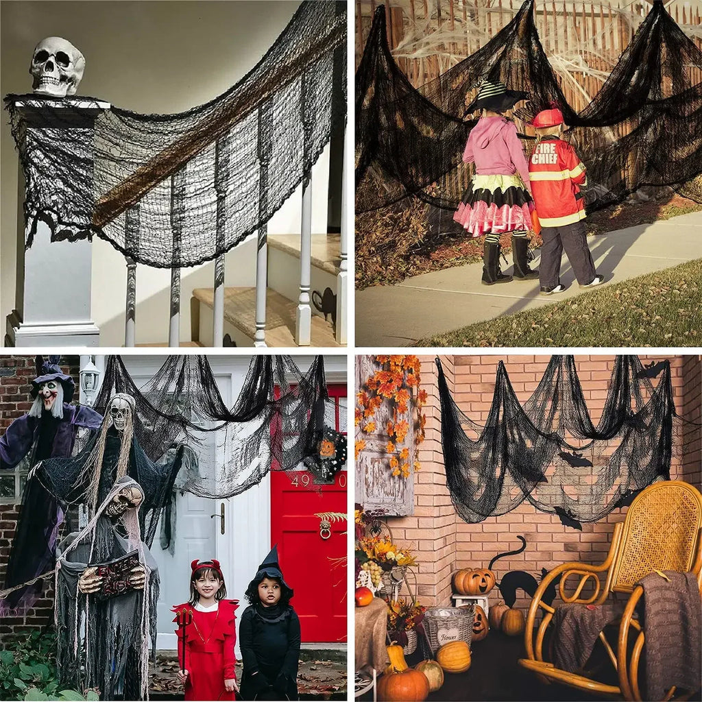 76x183cm decorações de halloween preto assustador gaze pano janela mesa porta net assustador fantasia vestido festa casa assombrada decoração da parede