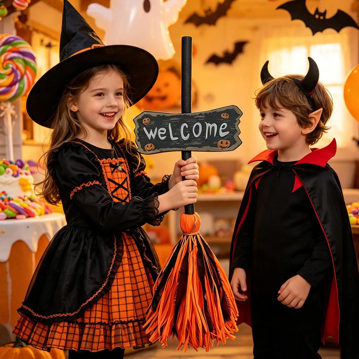 Vassoura de Bruxa Animada para Decoração de Halloween com Sensor de Movimento, Iluminação e Efeito Flutuante, Adereço Assustador e Dançante para Casa Assombrada