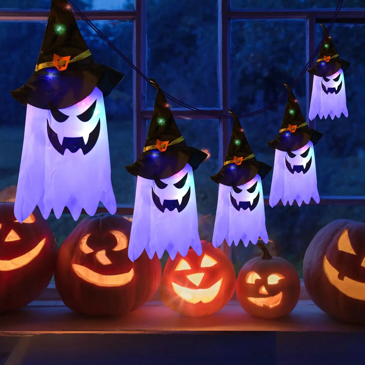 Luzes de Cordão em Forma de Chapéu de Bruxa para Halloween, Luzes LED Quentes/Coloridas, Decoração Brilhante para Jardim, Árvore, Festa e Decoração de Casa - Kasa & Pet