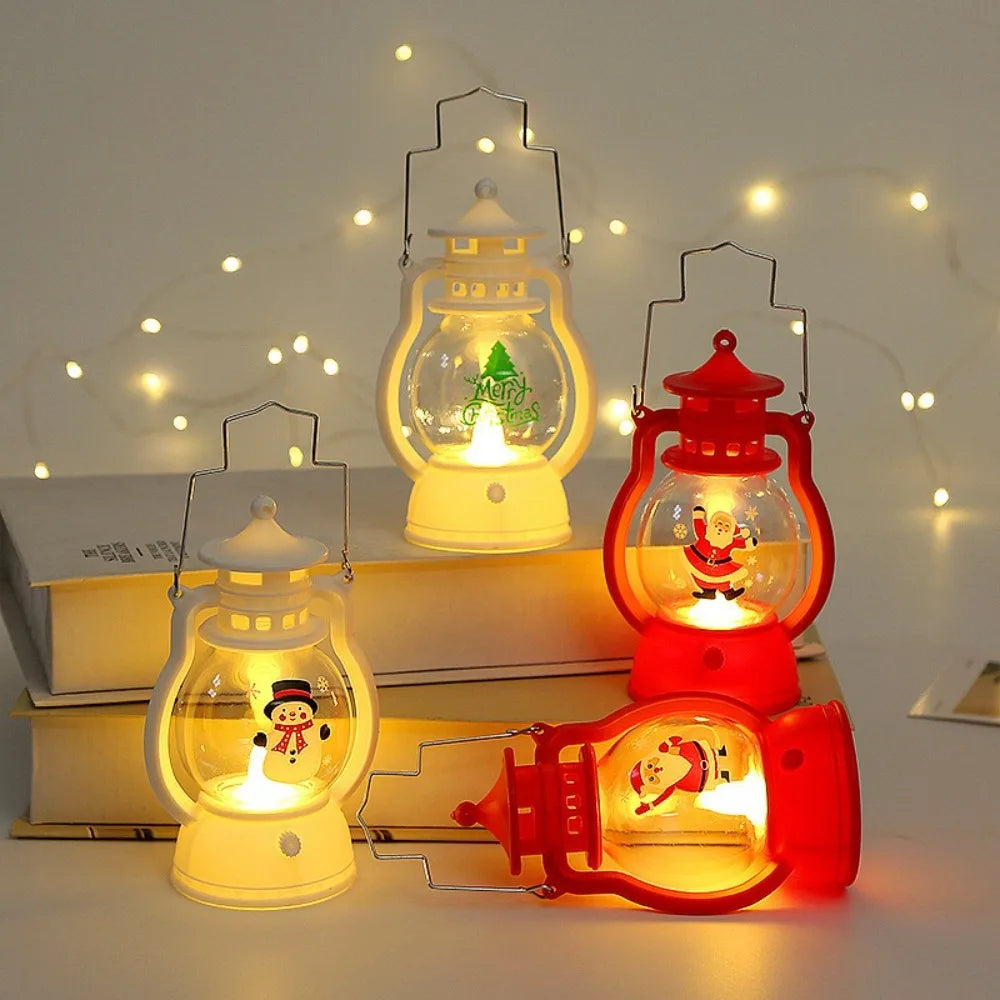 Lanterna de Natal com Luzes LED, Decoração Portátil do Papai Noel, Lâmpada a Óleo, Ornamentos de Mesa, Luz de Cavalo Brilhante, Presentes de Natal