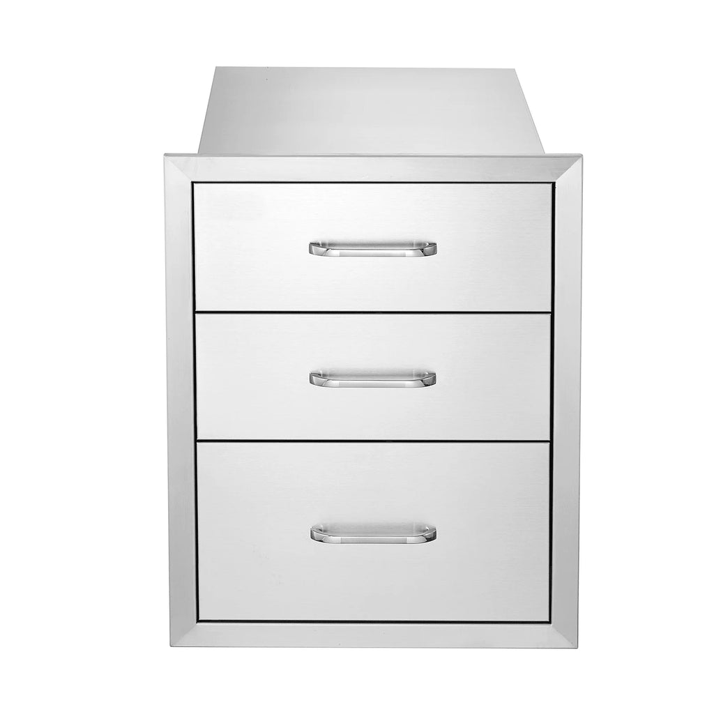 18x23 Inch Outdoor Kitchen Stainless Steel Triple Access BBQ Drawers with Chrome Handle 18 X23 X 23 Inch Kitchen Islands & Carts