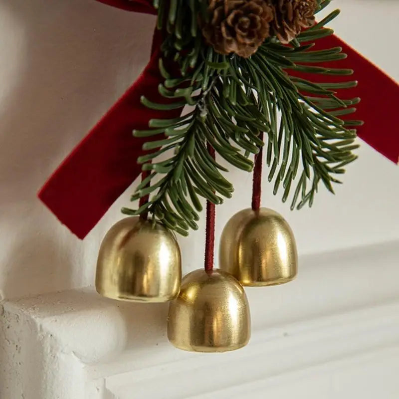 E8bd veludos bowknot pinha sinos árvore pendurado ornamento decoração para casa