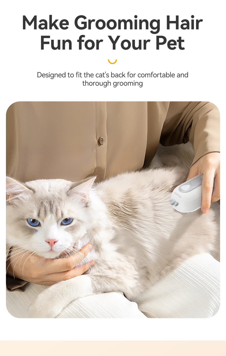 Rojoeco pet vapor pente gato escovas de spray elétrico para remoção do cabelo do cão pentes pet ferramentas aliciamento gatinho escovas remoção do cabelo