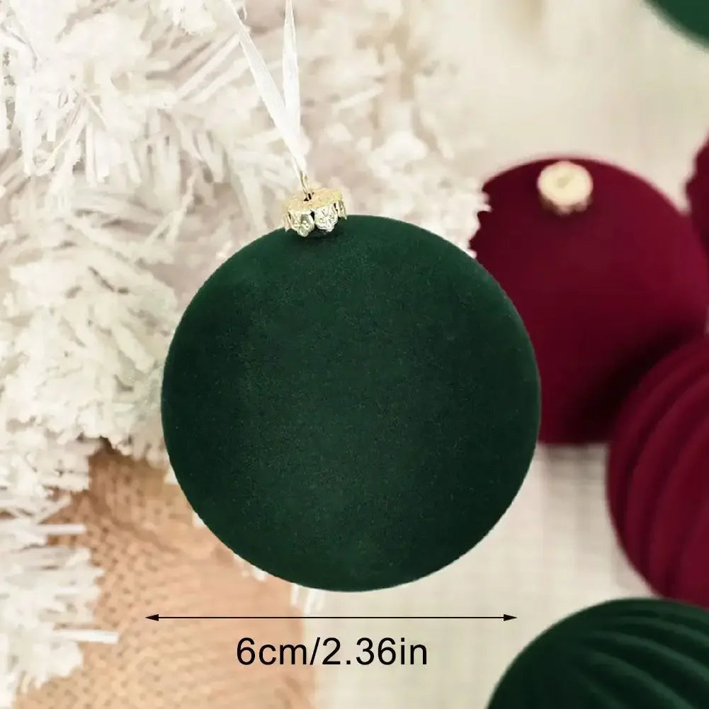 Conjunto de 12 Bolas de Natal de Veludo Flocado de 6CM, Bolas para Pendurar na Árvore de Natal, Acessórios de Decoração para Casa, Ano Novo 2026