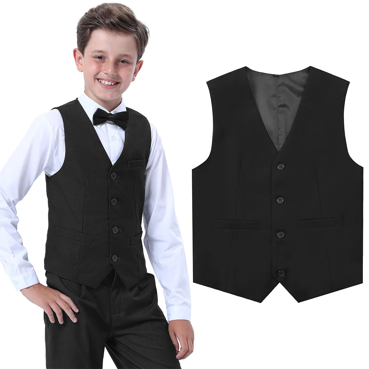 Colete Infantil Masculino para Casamento, Apresentação de Piano, Festa Escolar, Terno Preto de Inverno, Páscoa, Igreja, Halloween