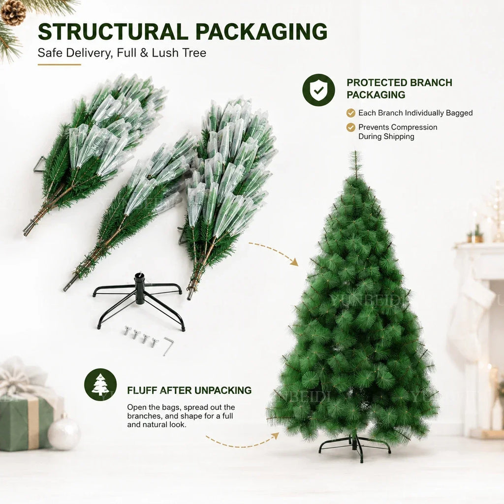 Árvore de Natal Artificial com Agulhas de Pinheiro em PET, com Luzes LED, de 90cm a 240cm, Decorações de Natal para a Família