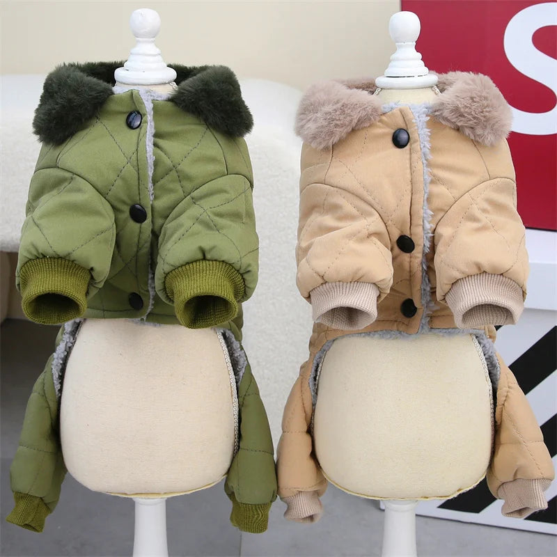 Casaco de estimação grosso colarinho de pele, roupas para cães, macacão, traje chihuahua, casaco pequeno, roupas de cachorro, quente, inverno