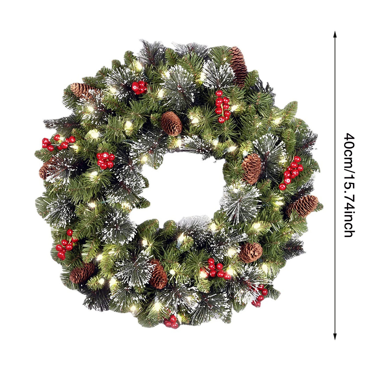 20-60cm led guirlanda de pinha de natal com bagas vermelhas artificial guirlanda de natal festa de ano novo decoração diy adicionar vibração de natal