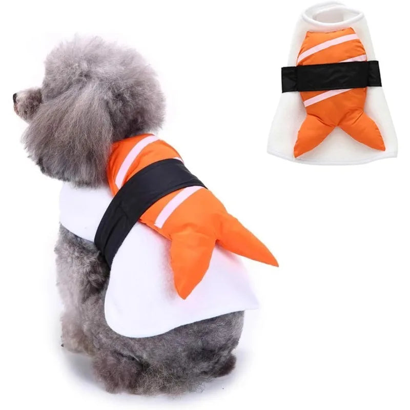 Halloween cosplay roupas de estimação cão traje engraçado roupas para cães comida de peixe traje para animais de estimação gato filhote de cachorro respirável festa roupa natal
