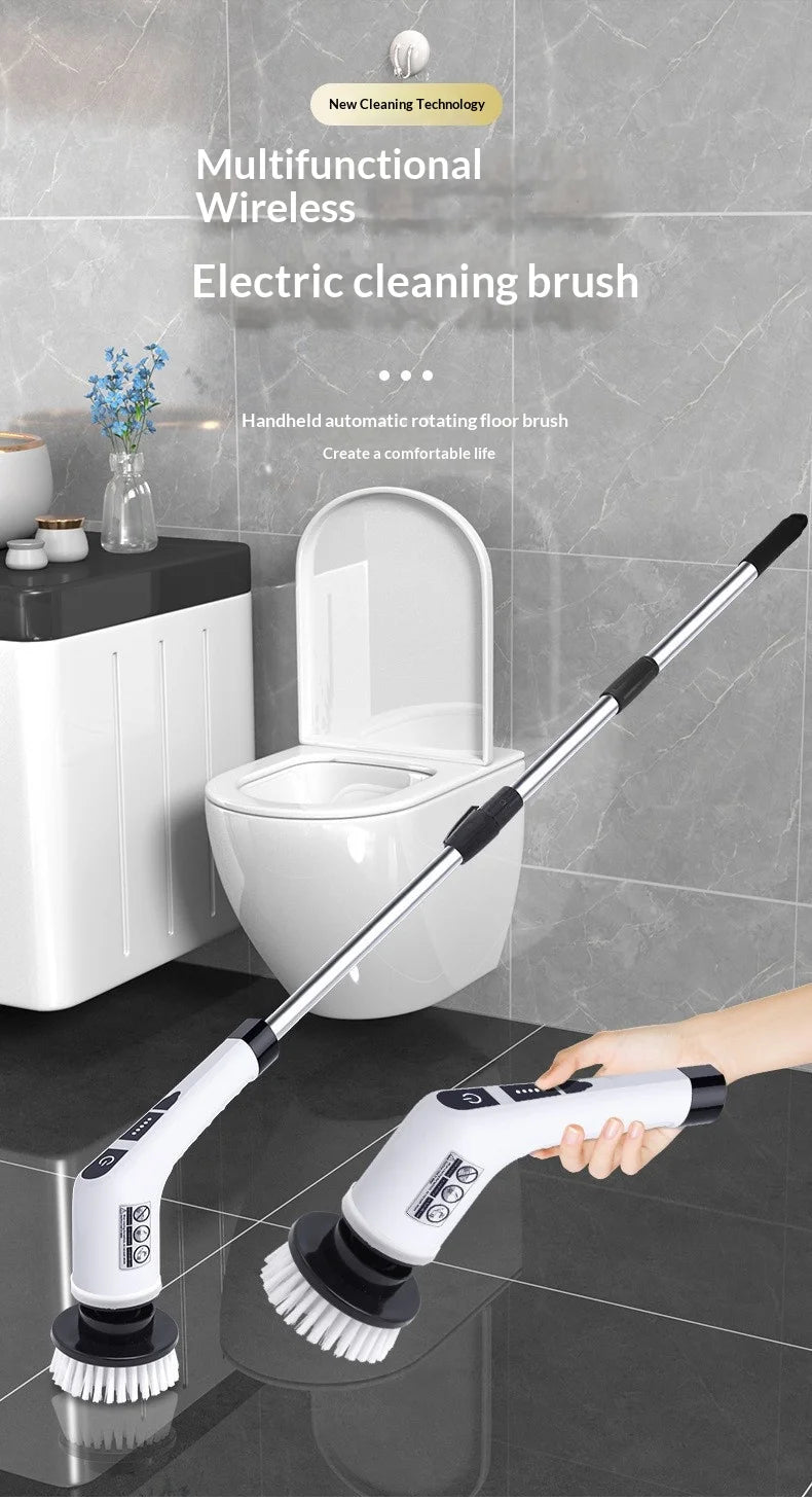 Escova de Limpeza Elétrica: Cabeça 9 em 1, Ferramenta Multifuncional Rotativa para Banheiro, Pisos, Fendas de Canto e Vidros de Box de Chuveiro