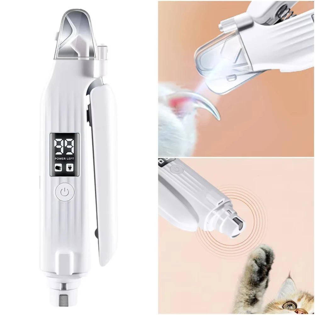 2 em 1 aparador de unhas elétrico para animais de estimação com luzes LED moedor de unhas para animais de estimação aparador de unhas e moedor para cães/gatos pequenos, médios e grandes
