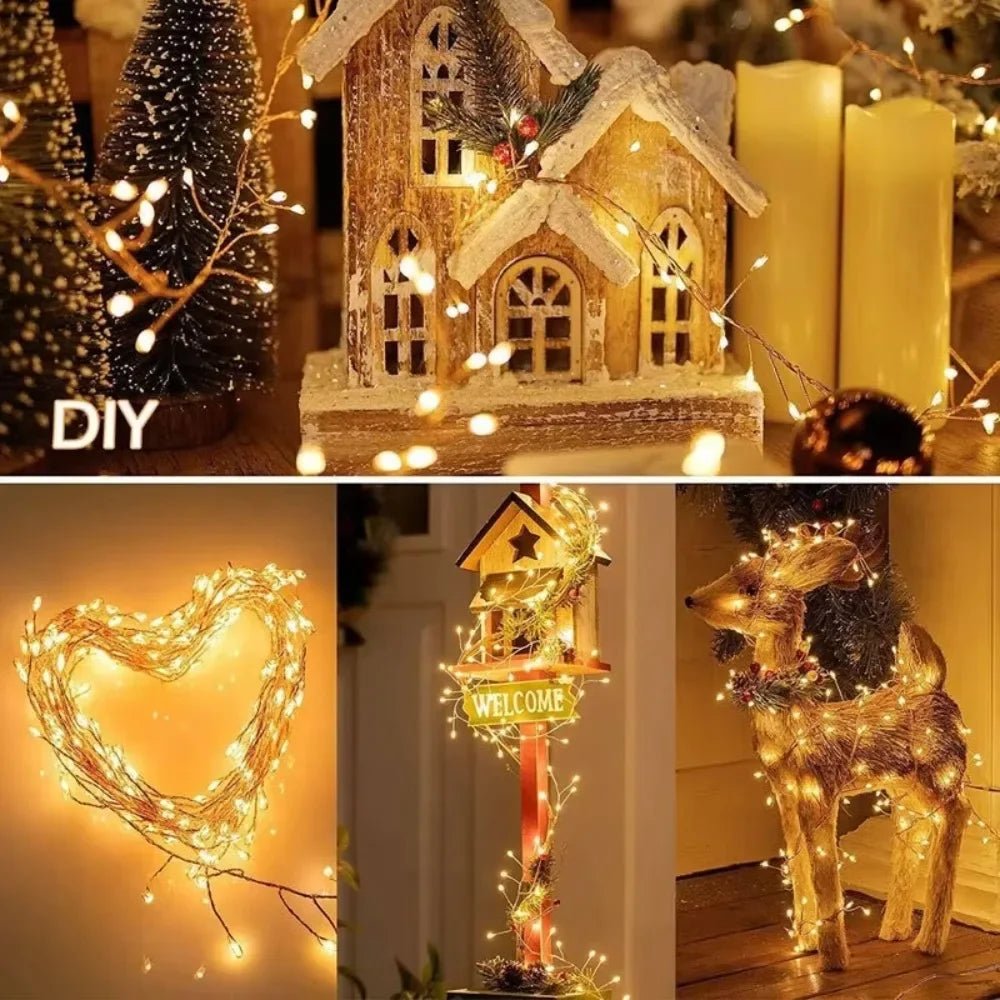 Luzes de cordão LED para decoração de árvore de Natal, guirlanda de Halloween e Ano Novo, luzes de fada com alimentação DC EU/US para decoração de casamento, festa e Natal