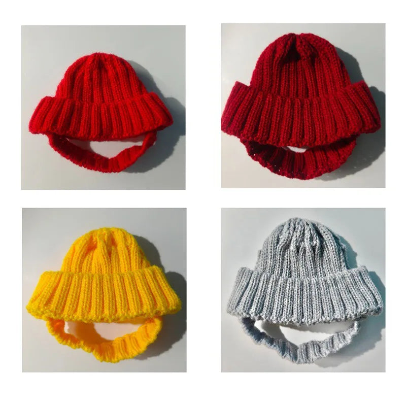 Chapéu de malha para animais de estimação, gorro vermelho quente para cachorro com buracos para orelha, chapéu festivo de inverno para animais de estimação, cães pequenos e médios, chapéu de ano novo, presente