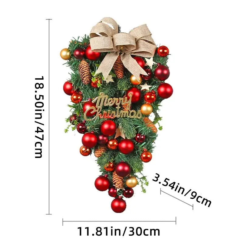 Bolas de decoração de natal, enfeites de árvore de cabeça para baixo, decorações criativas de exibição de janela, suspensão de porta de videira com arco