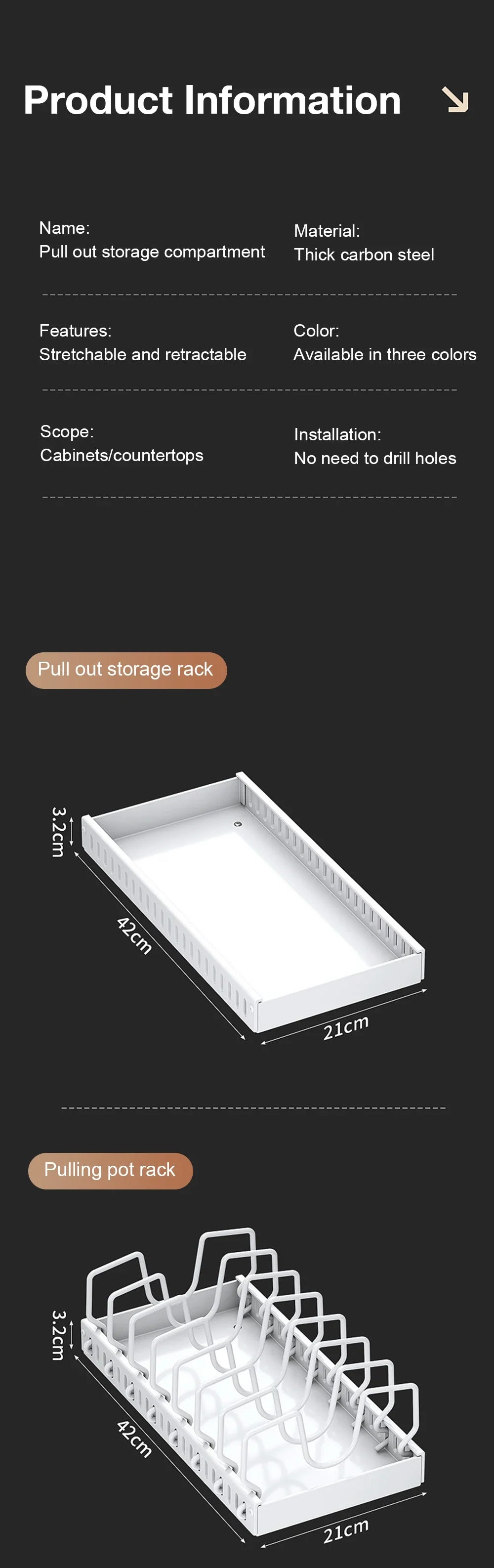 1pc cozinha multifuncional organizador retirar para panelas/panelas tampa deslizante titular rack de especiarias & prato secagem cremalheiras gaveta organizador